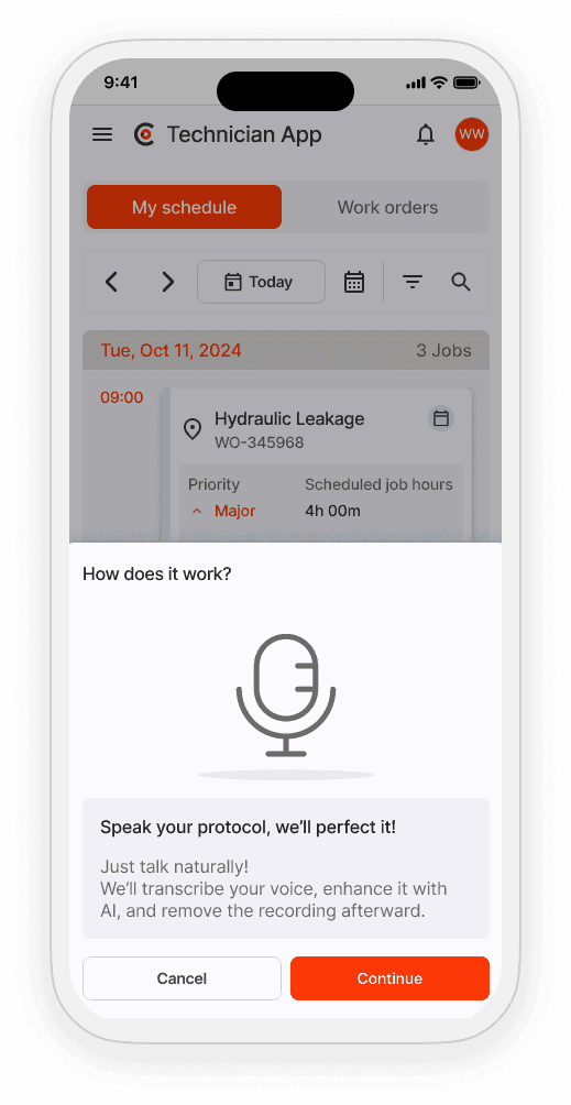 Technician mobile app for workshop service