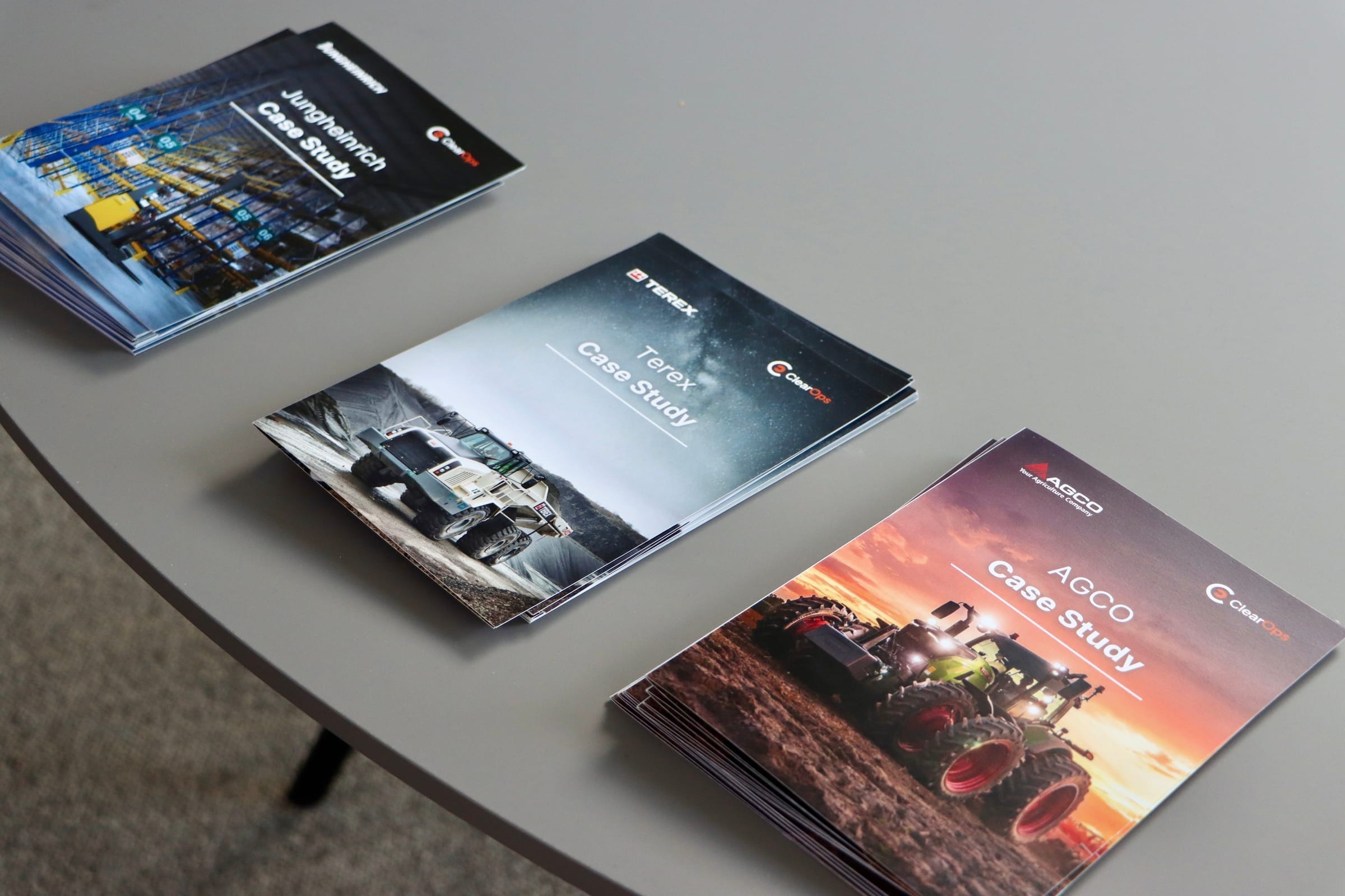 Customer case study materials on display at the forum